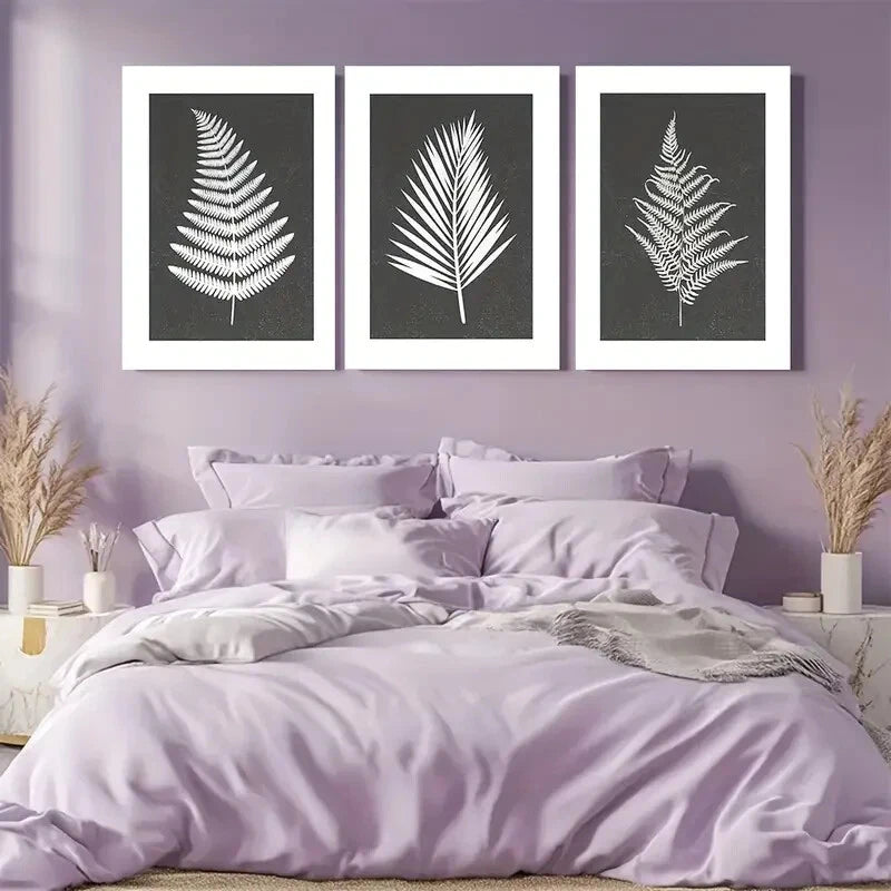 3pcs Black and White Leaves Botanical IllustrationsMetal Print Ready to Hang Art