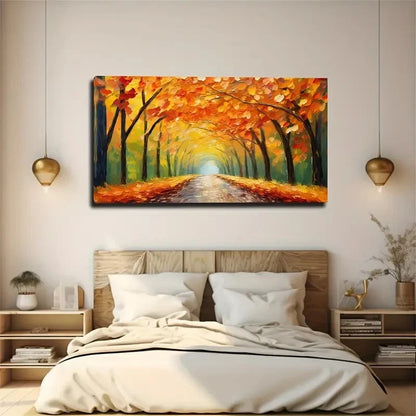 Vibrant Autumn Leaf Décor Wall Art Canvas Office Home Room Framed 120x60cm