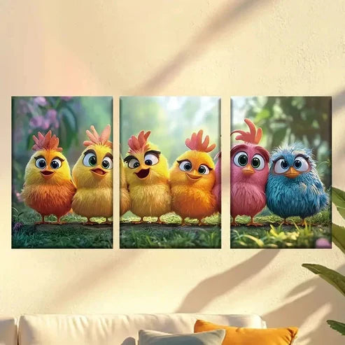 3pcs Adorable Pixar-Style Chicks in Vibrant Wall Art Canvas Unframed - High Quality Print 100% Australian Made Wall Canvas