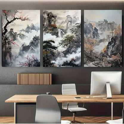 3pcs Mountain & Forest Chinese landscape Canvas Framed 60x90cm - High Quality Print 100% Australian Made Wall Canvas Ready to Hang
