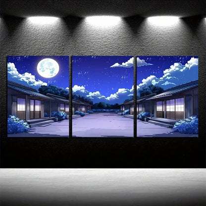 3pcs Dark Clouds and Moon Night Sky Design Metal Print Ready to Hang Art