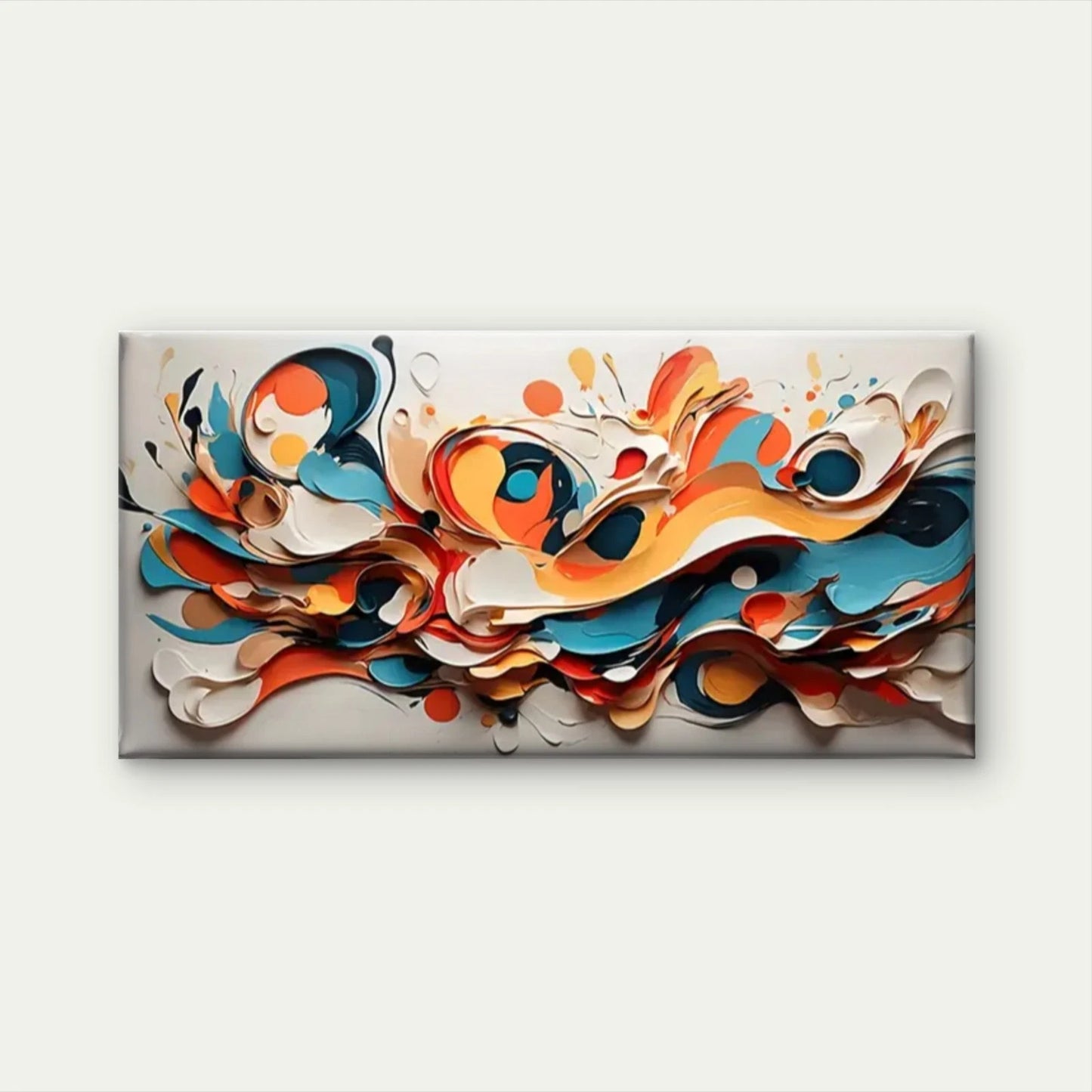 Vibrant Swirls Beige Modern Wall Art Canvas Office Home Room Framed 120x60cm