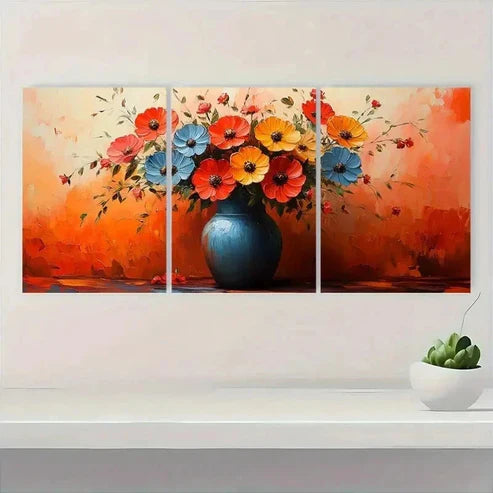 3pcs Vase Flower Abstract Colorful Wall Art Canvas Unframed - High Quality Print 100% Australian Made Wall Canvas
