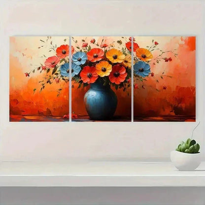 3pcs Vase Flower Abstract Colorful Wall Art Canvas Unframed - High Quality Print 100% Australian Made Wall Canvas
