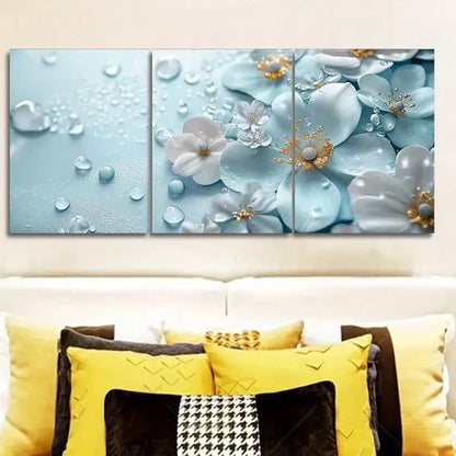 3pcs Featuring Turquoise Glass Flowers Wall Art Set Canvas Unframed - High Quality Print 100% Australian Made Wall Canvas