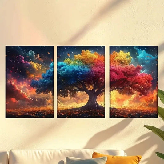 3pcs A tree with colorful leaves Wall Art Set Canvas Framed 40x60cm - High Quality Print 100% Australian Made Wall Canvas Ready to Hang