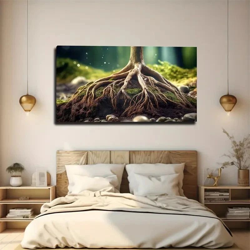 Vibrant Tree Roots Design Wall Art Canvas Office Home Room Framed 120x60cm