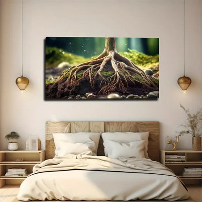 Vibrant Tree Roots Design Wall Art Canvas Office Home Room Framed 120x60cm