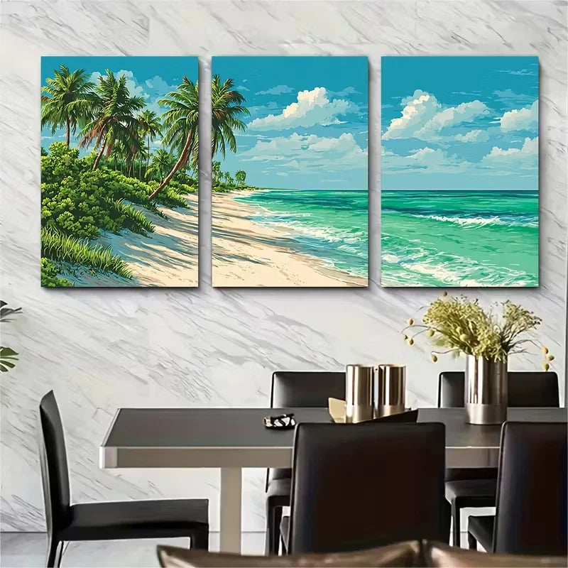 3pcs Beach Landscapes Metal Print Ready to Hang Art - Bella Home Decor