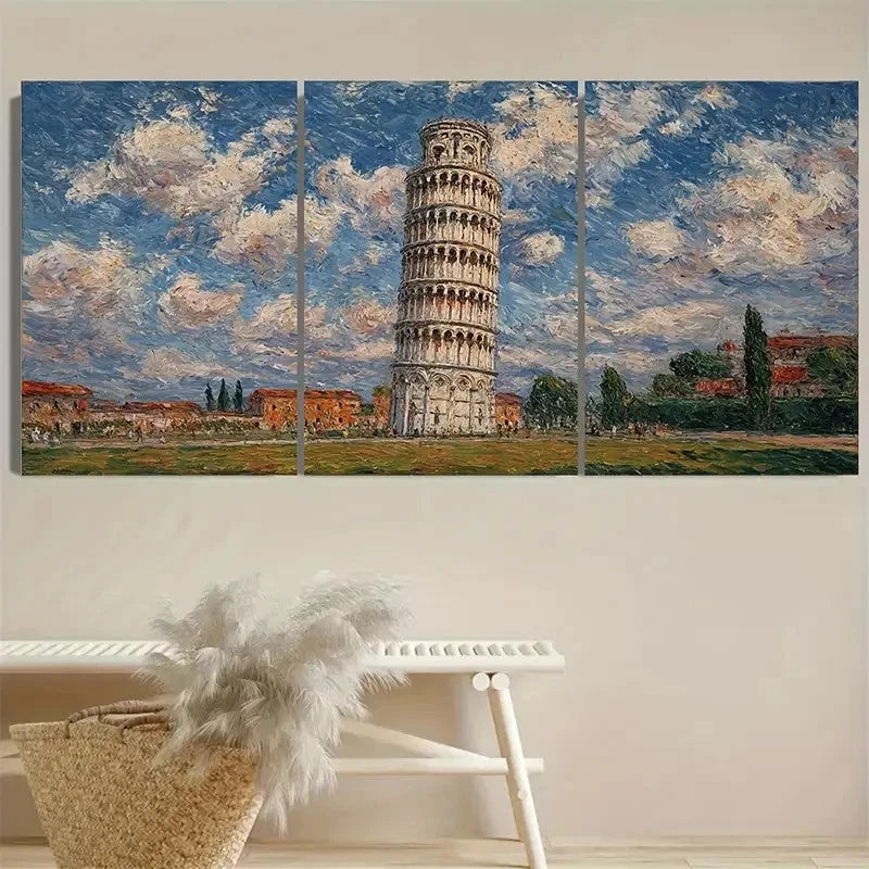 3pcs Claude Monet Leaning Tower of Pisa Wall Art Set Canvas Framed 50x70cm - High Quality Print 100% Australian Made Wall Canvas Ready to Hang - Bella Home Decor