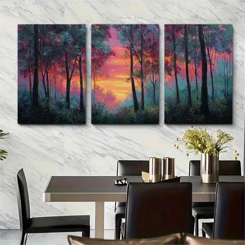 3pcs Forest Sunset High Tree Forest Perfect Wall Art Set Canvas Framed 40x60cm - High Quality Print 100% Australian Made Wall Canvas Ready to Hang - Bella Home Decor