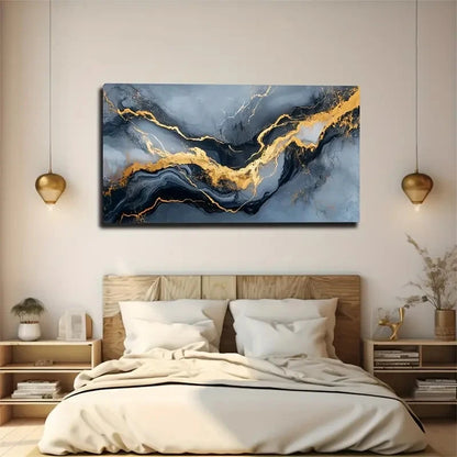 Golden & Black Swirls Modern Wall Art Canvas Office Home Room Framed 120x60cm