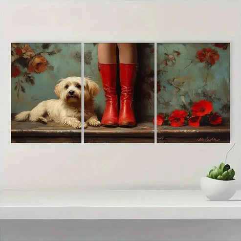 3pcs Red Riding Boots Fine Lover  Wall Art Set Canvas Unframed - High Quality Print 100% Australian Made Wall Canvas