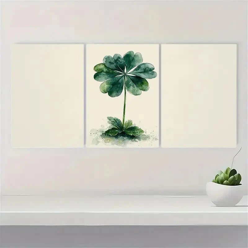 3pcs St. Patrick's Day Shamrock Watercolor Art Metal Print Ready to Hang Art - Bella Home Decor