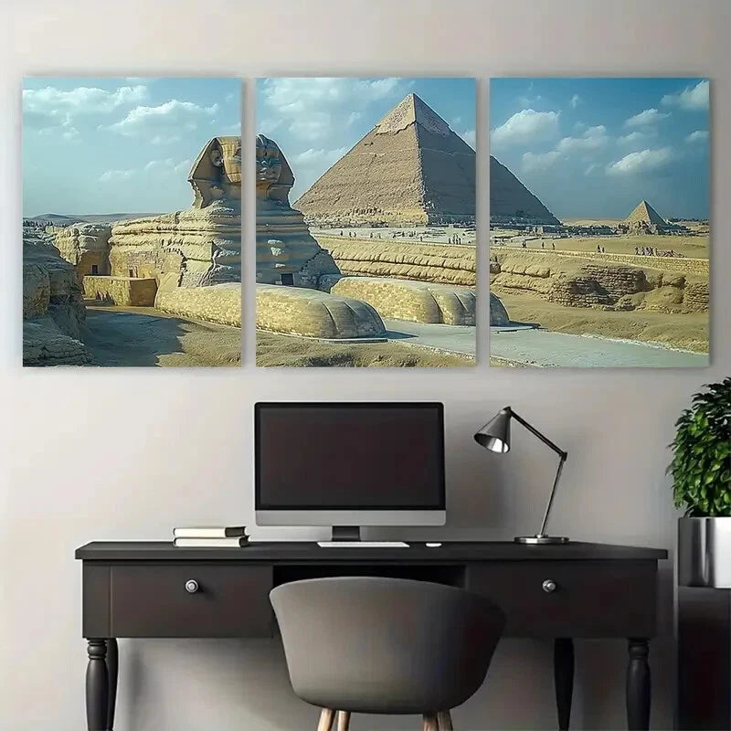 3pcs GIZA PYRAMIDS Sphinx Landmark Metal Print Ready to Hang Art - Bella Home Decor