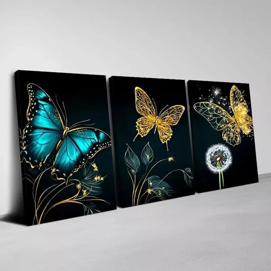 3pcs Stunning Abstract Butterfly Dandelion Art Set Canvas Framed 50x70cm - High Quality Print 100% Australian Made Wall Canvas Ready to Hang