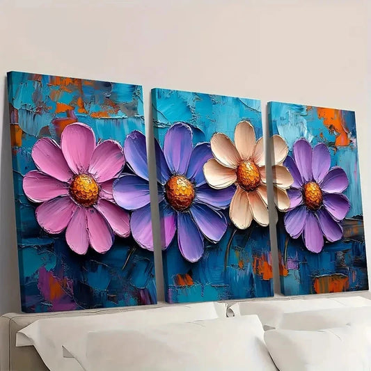 3pcs Flower Painting Abstract Floral re Wall Art Set Canvas Framed 60x90cm - High Quality Print 100% Australian Made Wall Canvas Ready to Hang