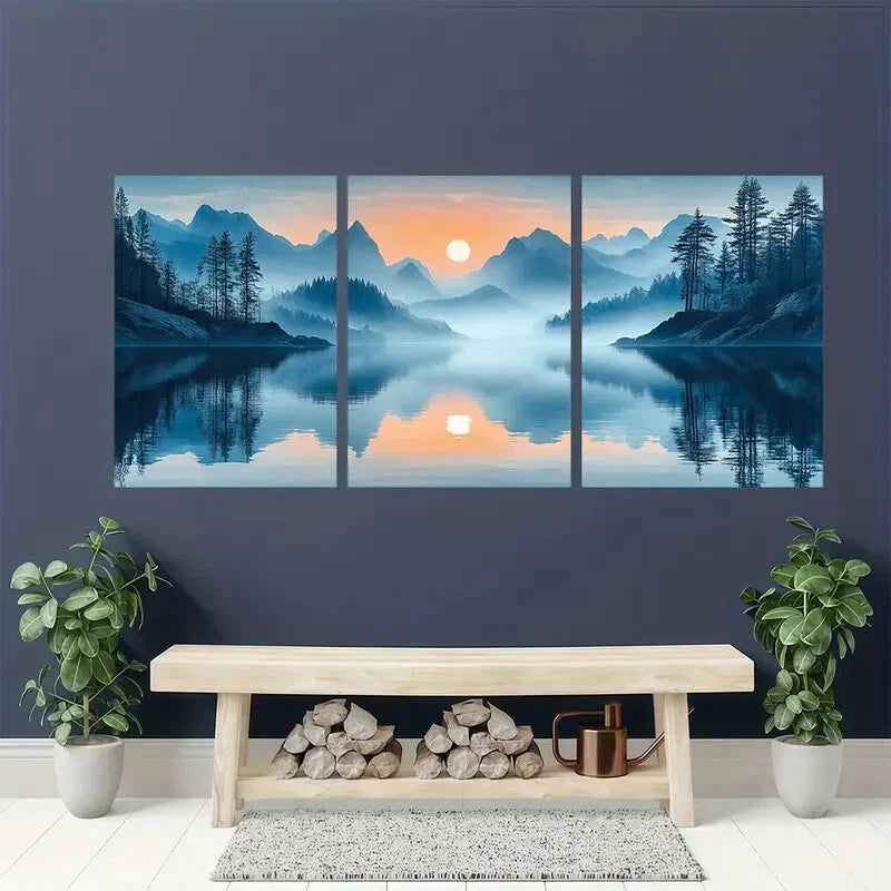 3pcs Serene Landscape with Snow-Capped Peaks Metal Print Ready to Hang Art - Bella Home Decor