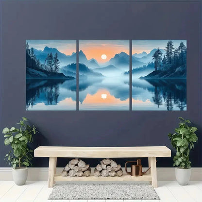 3pcs Serene Landscape with Snow-Capped Peaks Metal Print Ready to Hang Art - Bella Home Decor