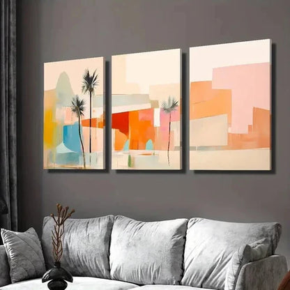 3pcs Abstract Palm Color Desert & Palm Trees Wall Art Set Canvas Unframed - High Quality Print 100% Australian Made Wall Canvas - Bella Home Decor