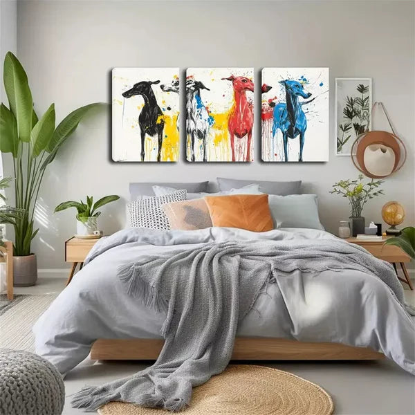 3pcs Graffiti Style, Four Cute Dogs Wall Art Set Canvas Framed 60x90cm - High Quality Print 100% Australian Made Wall Canvas Ready to Hang - Bella Home Decor