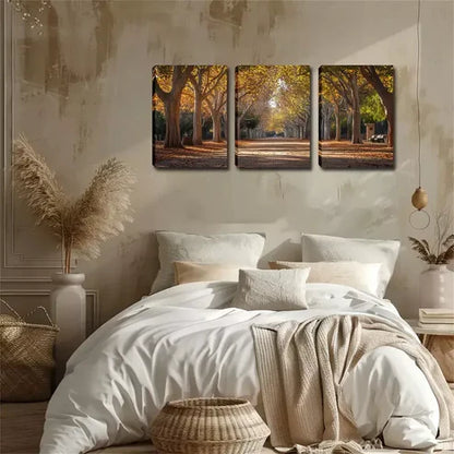 3pcs Autumn Road On Both Sides Of Trees Wall Art Set Canvas Framed 60x90cm - High Quality Print 100% Australian Made Wall Canvas Ready to Hang
