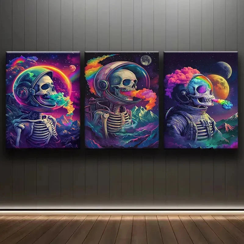 3pcs Astronaut Skull Space Art Wall Art Set Canvas Framed 60x90cm - High Quality Print 100% Australian Made Wall Canvas Ready to Hang - Bella Home Decor