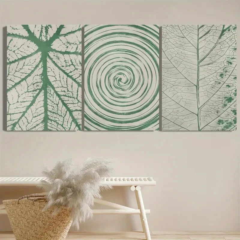 3pcs Abstract Botanical Leaves Texture Boho Style Metal Print Ready to Hang Art - Bella Home Decor