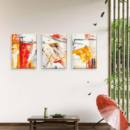 3pcs Warm Abstract Expressionism Paint Pattern Wall Art Set Canvas Framed 50x70cm - High Quality Print 100% Australian Made Wall Canvas Ready to Hang