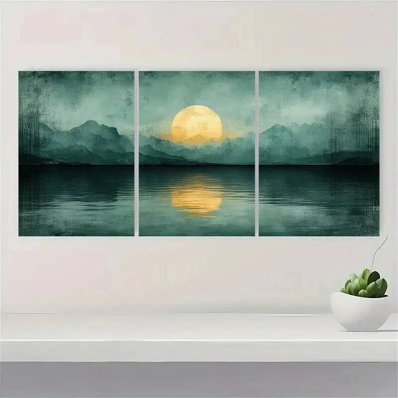 3pcs Abstract Sage Green Pastel Art Painting Metal Print Ready to Hang Art - Bella Home Decor