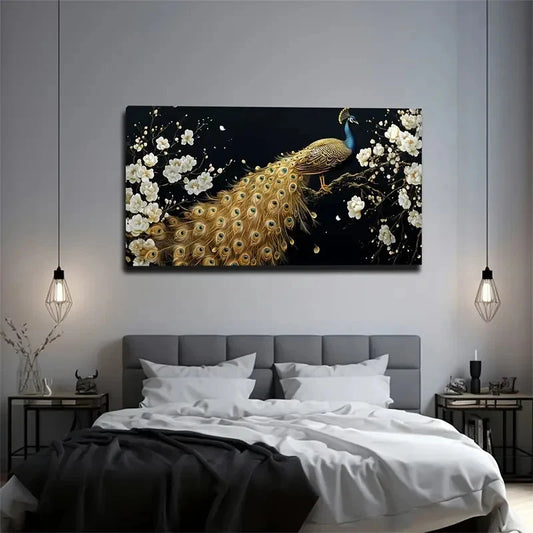 Nordic Minimalist Peacock Wall Art Canvas Office Home Room Framed 120x60cm