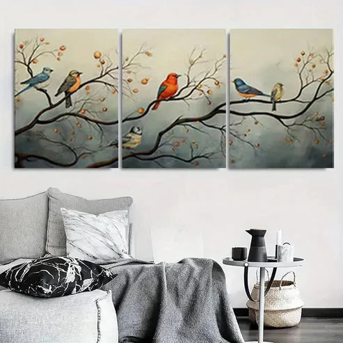 3pcs Softly Colored Spring Birds Wall Art Canvas Unframed - High Quality Print 100% Australian Made Wall Canvas