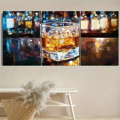 3pcs Scotch Whiskey Bar, Polyester Fiber Wall Art Set Canvas Framed 50x70cm - High Quality Print 100% Australian Made Wall Canvas Ready to Hang