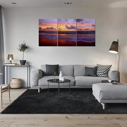 3pcs Sunset Beach Scene Ocean Waves & Sky Metal Print Ready to Hang Art - Bella Home Decor