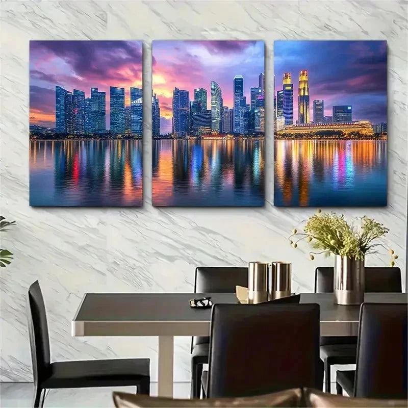 3pcs Singapore Skyline City Travel Perfect Wall Art Set Canvas Framed 50x70cm - High Quality Print 100% Australian Made Wall Canvas Ready to Hang