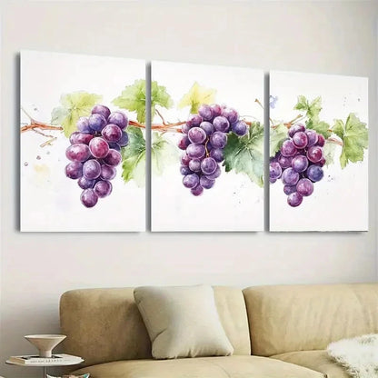 3pcs Watercolor Grape Vine Wall Art Set Canvas Framed 50x70cm - High Quality Print 100% Australian Made Wall Canvas Ready to Hang - Bella Home Decor