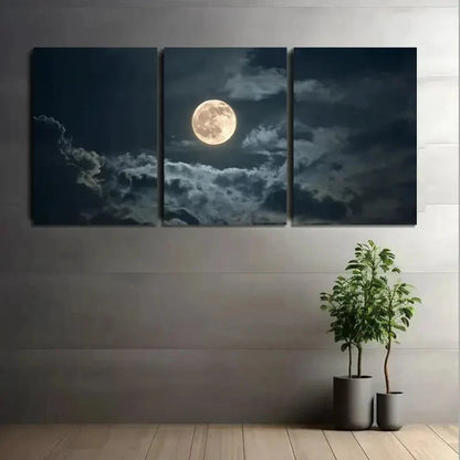 3pcs Full Moon with Clouds Drifting Painting Metal Print Ready to Hang Art - Bella Home Decor
