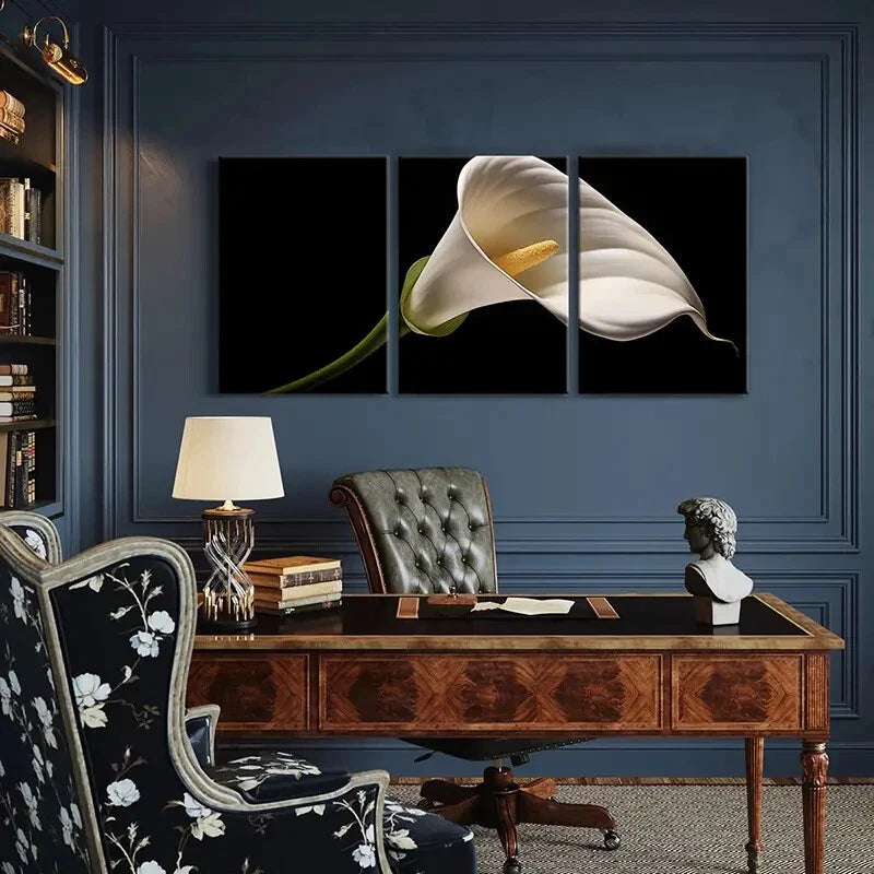 3pcs Set of Elegant White Calla Lily Metal Print Ready to Hang Art - Bella Home Decor