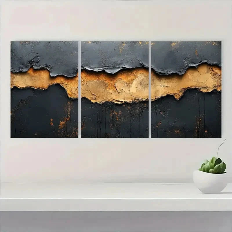 3pcs Minimalist Abstract Black & Brown Wall Art Metal Print Ready to Hang Art - Bella Home Decor