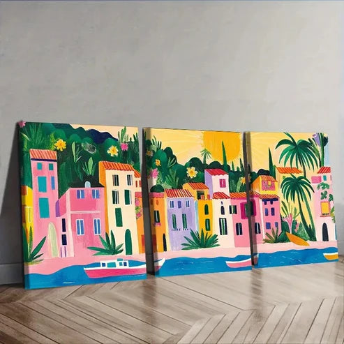 3pcs Classic Modern Coastal City Wall Art Set Canvas Unframed - High Quality Print 100% Australian Made Wall Canvas - Bella Home Decor