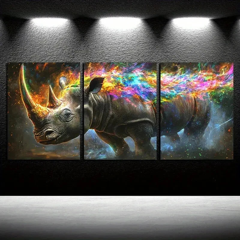 3pcs Modern Vibrant Rhinoceros Design Metal Print Ready to Hang Art - Bella Home Decor