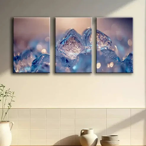 3pcs a close up of ice cubes Canvas Framed 90x60cm - High Quality Print 100% Australian Made Wall Canvas Ready to Hang