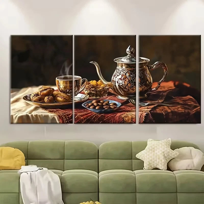 3pcs Yemeni Coffee and Jambiya Illustration Metal Print Ready to Hang Art