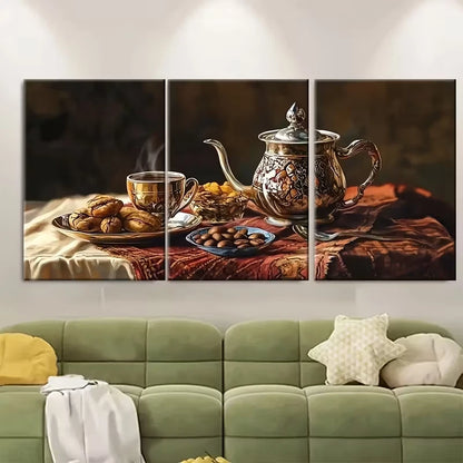 3pcs Yemeni Coffee and Jambiya Illustration Metal Print Ready to Hang Art