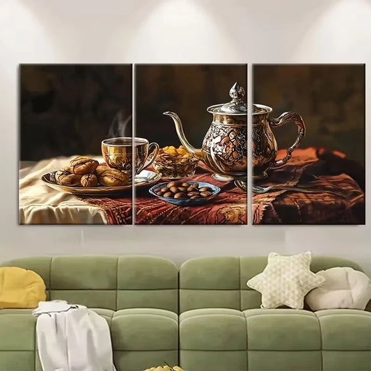 3pcs Yemeni Coffee and Jambiya Illustration Metal Print Ready to Hang Art