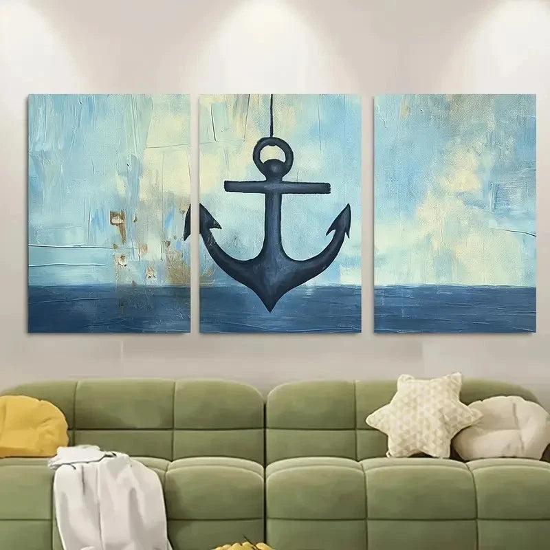 3pcs Nautical Boat Anchor Acrylic Metal Print Ready to Hang Art