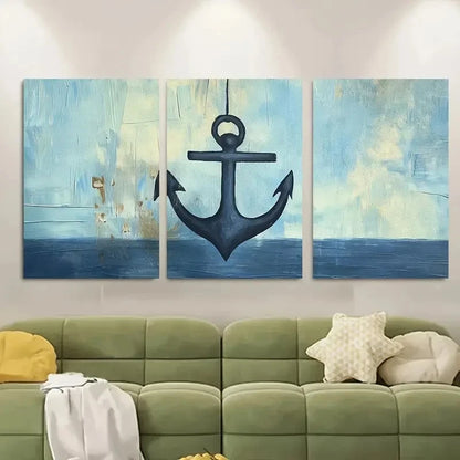 3pcs Nautical Boat Anchor Acrylic Metal Print Ready to Hang Art