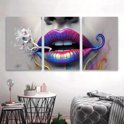 3pcs Vibrant Abstract Lip Art Wall Art Set Canvas Framed 50x70cm - High Quality Print 100% Australian Made Wall Canvas Ready to Hang