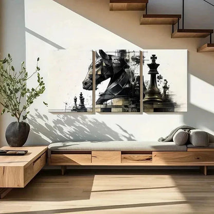 3pcs Pieces in Chess Abstract Artistic Wall Art Set Canvas Unframed - High Quality Print 100% Australian Made Wall Canvas