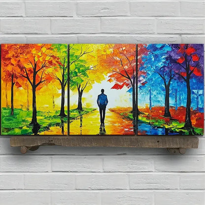 3pcs Forest Walk Colourful Paintings Metal Print Ready to Hang Art - Bella Home Decor